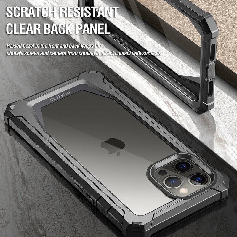 [Pachet 360°] Husa iPhone 12 Pro Max Poetic Guardian + Folie Ecran - Negru