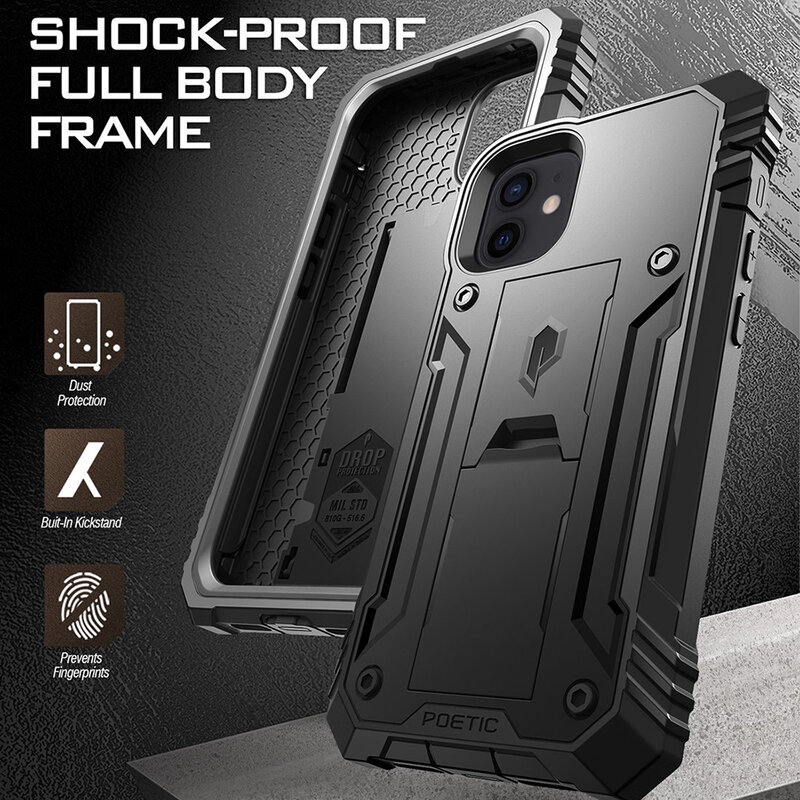 [Pachet 360°] Husa iPhone 12 mini Poetic Revolution + Folie Ecran - Negru