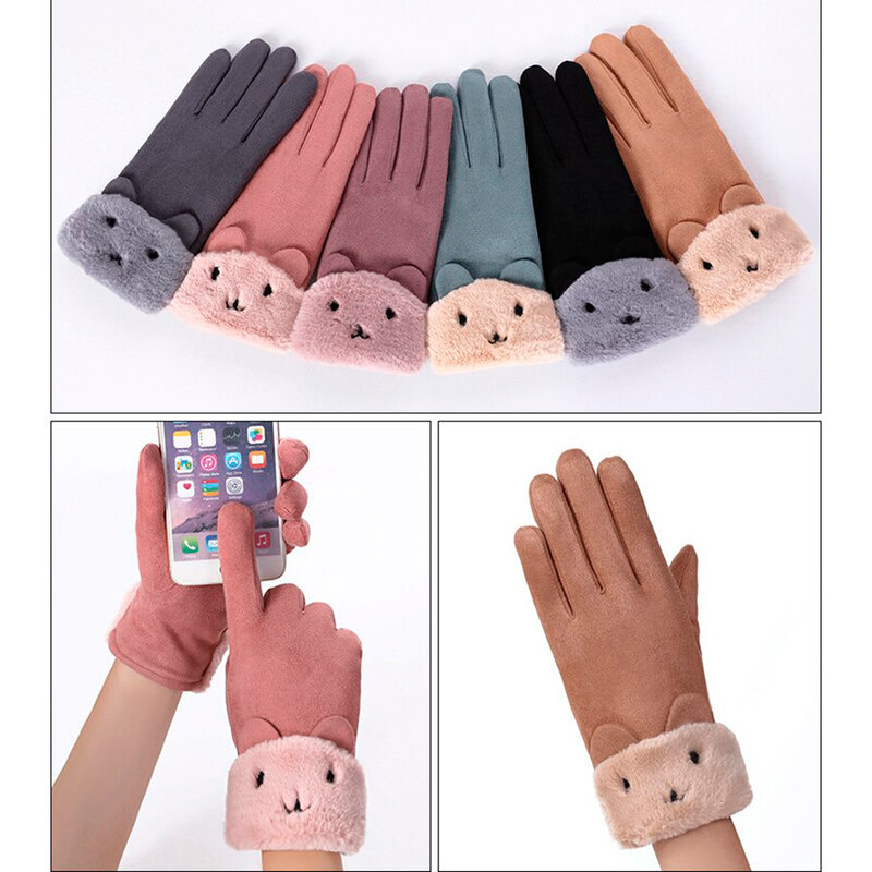 Manusi touchscreen dama Knit Kitty, piele ecologica, gri