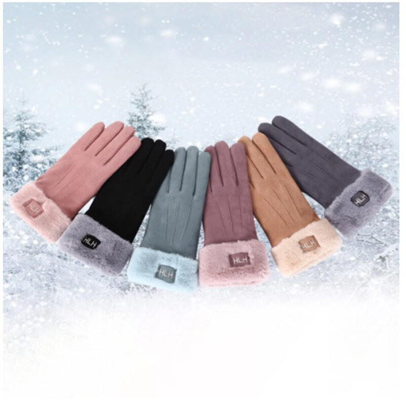 Manusi touchscreen dama Knit HLH, piele ecologica, roz