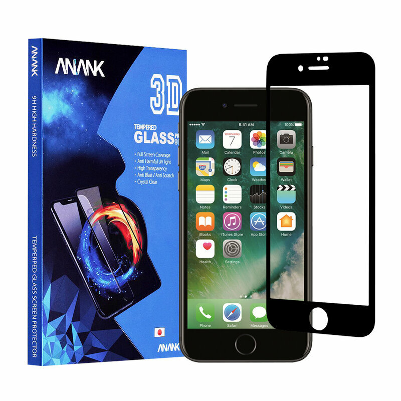 Folie Sticla iPhone SE 2, SE 2020 FullCover 3D Anank 9H - Black