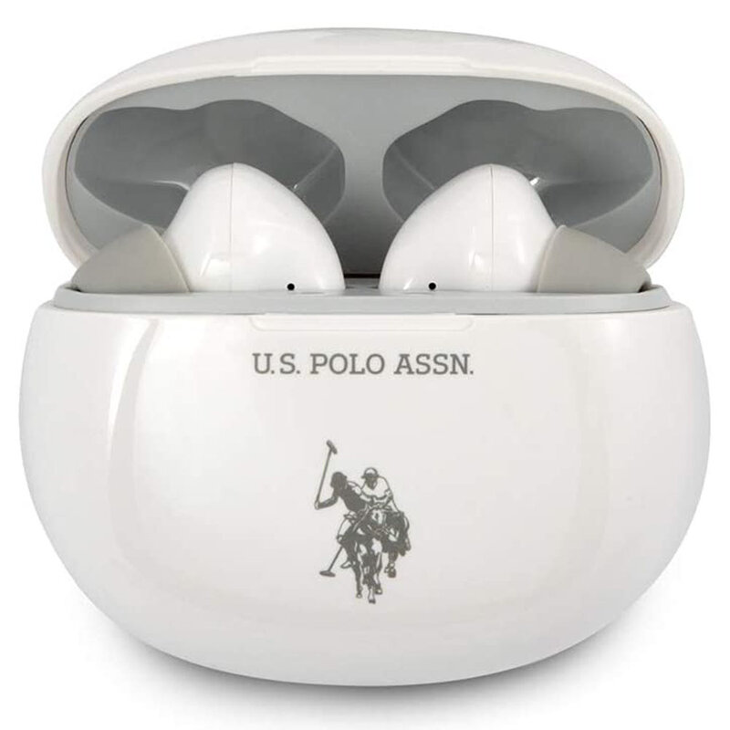 Casti in-ear U.S. Polo Assn, wireless, Bluetooth earbuds, statie incarcare, alb, USTWS1WH