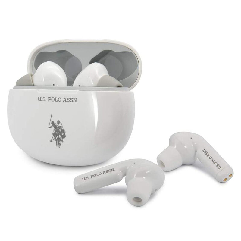 Casti in-ear U.S. Polo Assn, wireless, Bluetooth earbuds, statie incarcare, alb, USTWS1WH