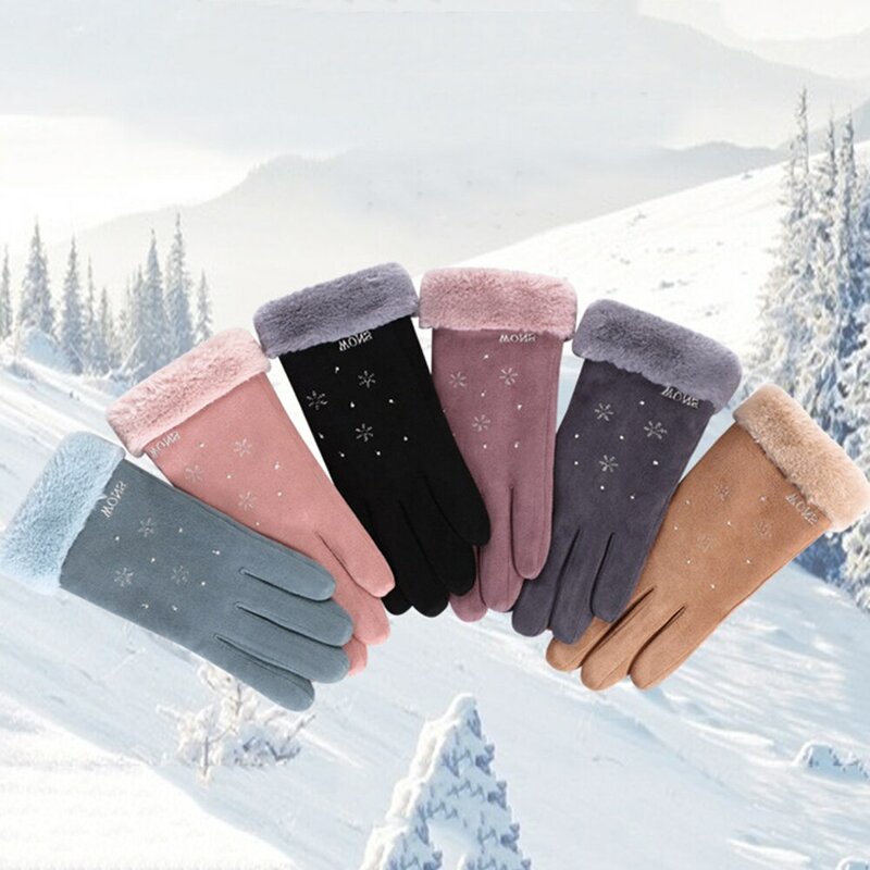 Manusi touchscreen dama Knit Snowflower, piele ecologica, albastru
