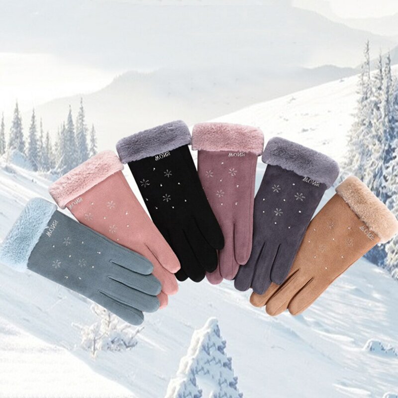 Manusi touchscreen dama Knit Snowflower, piele ecologica, negru
