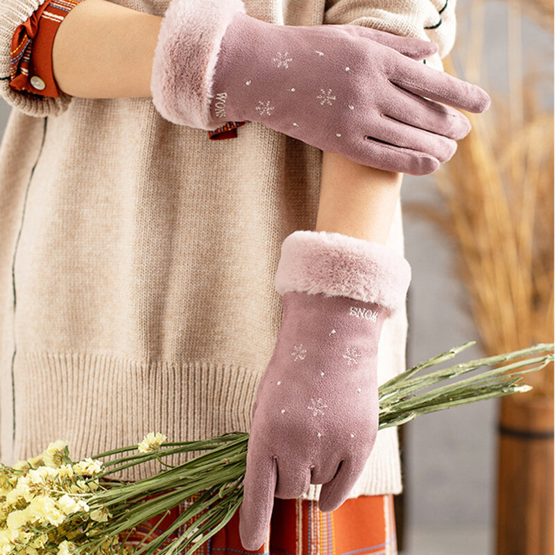 Manusi touchscreen dama Knit Snowflower, piele ecologica, mov