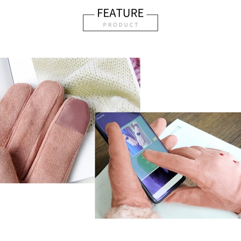 Manusi touchscreen dama Knit Cat, piele ecologica, roz