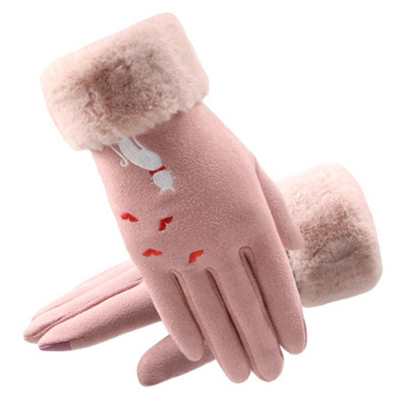 Manusi touchscreen dama Knit Cat, piele ecologica, roz