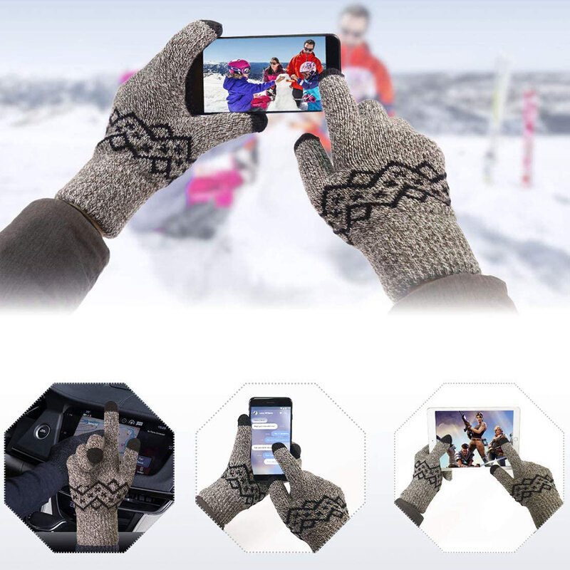 Manusi touchscreen barbati Thermal Insulation, lana, marimea XL, maro