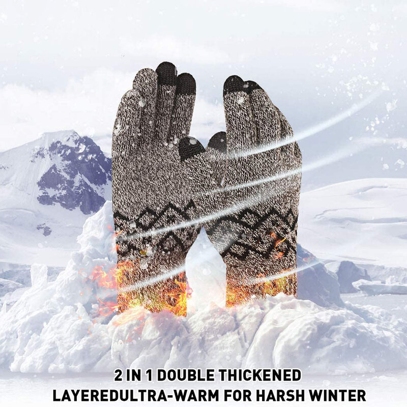 Manusi touchscreen barbati Thermal Insulation, lana, marimea XL, maro