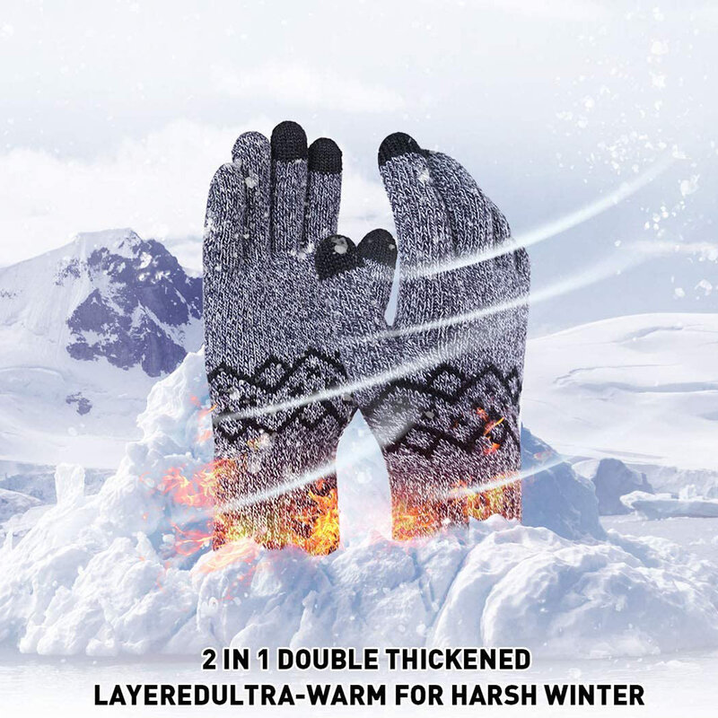 Manusi touchscreen barbati Thermal Insulation, lana, marimea XL, albastru