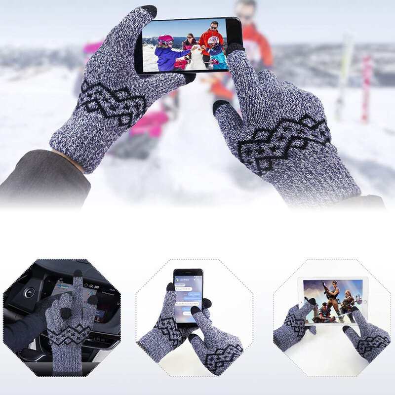 Manusi touchscreen barbati Thermal Insulation, lana, marimea XL, albastru