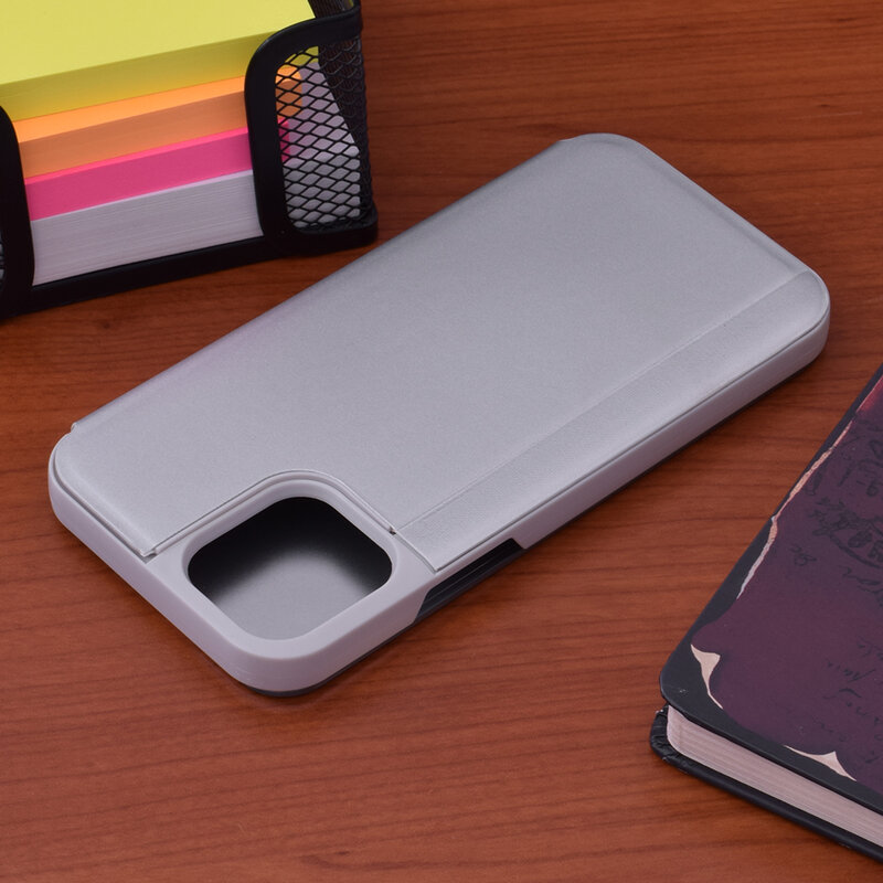 Husa iPhone 12 Pro Flip Standing Cover - Argintiu
