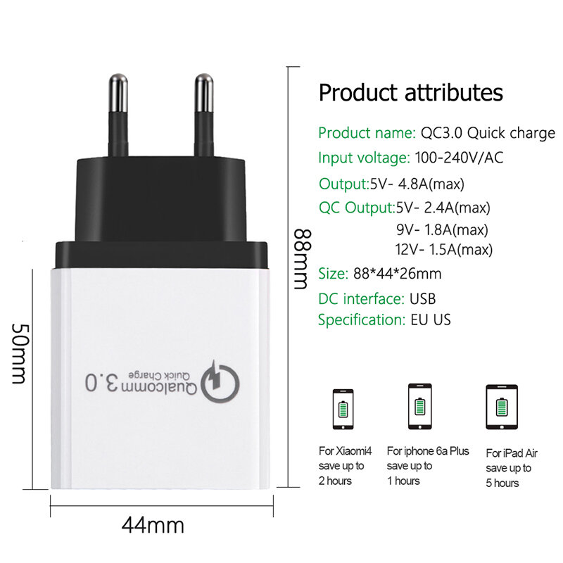 Incarcator Priza Qualcomm Fast 3xUSB 4.8A Quick Charge USB 3.0 - Negru