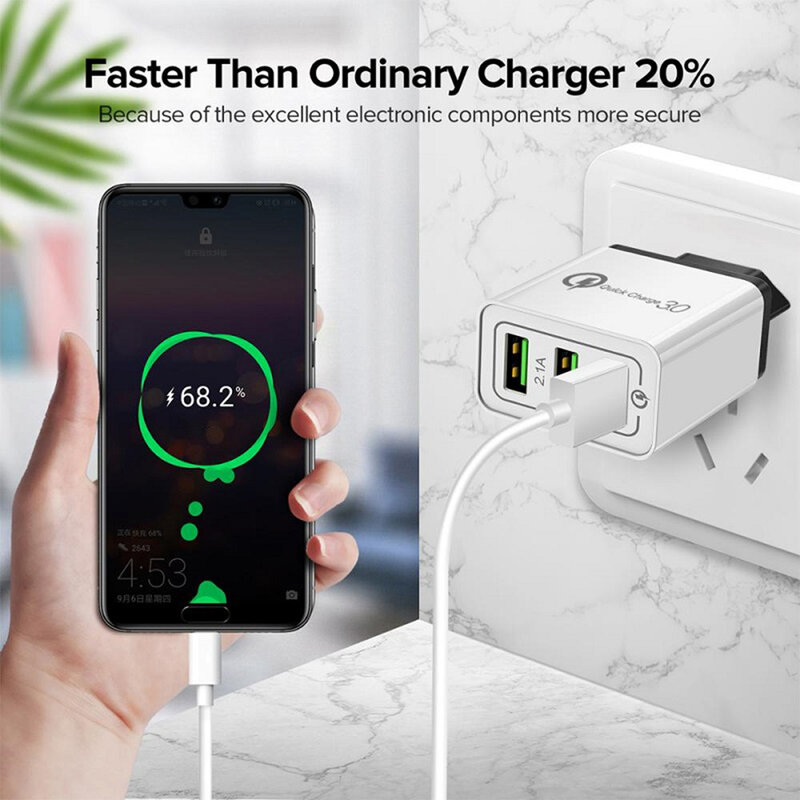 Incarcator Priza Qualcomm Fast 3xUSB 4.8A Quick Charge USB 3.0 - Alb/Negru