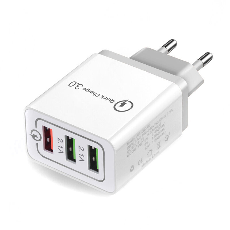 Incarcator Priza Qualcomm Fast 3xUSB 4.8A Quick Charge USB 3.0 - Alb/Gri