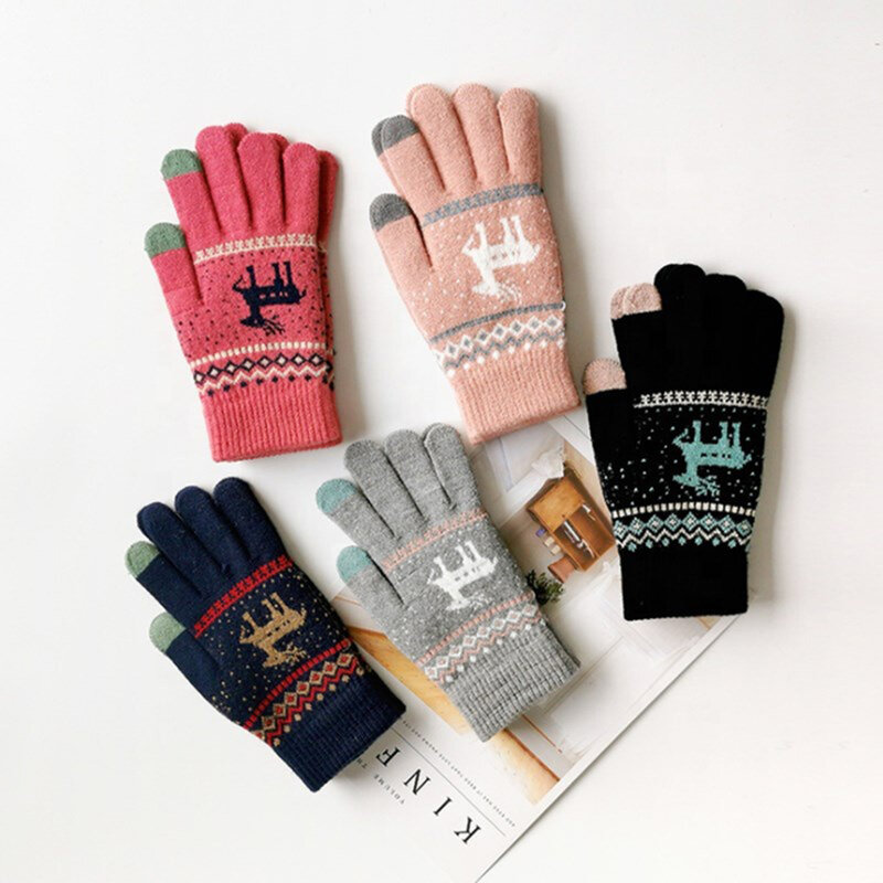 Manusi touchscreen dama Techsuit Reindeer, lana, roz inchis, ST0002