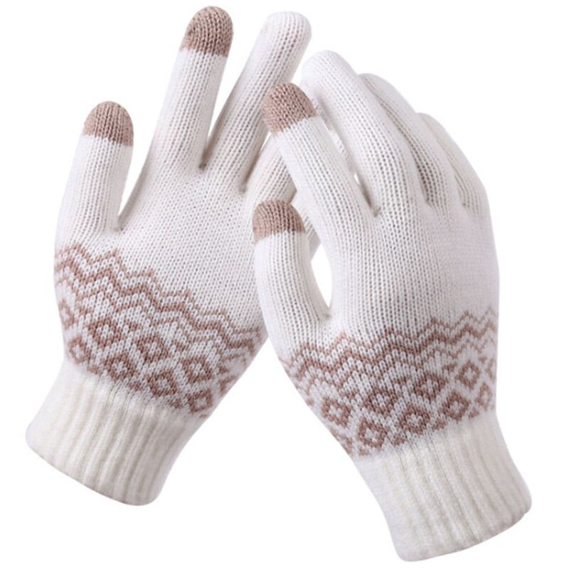 Manusi touchscreen dama Techsuit Knitting, lana, alb, ST0003