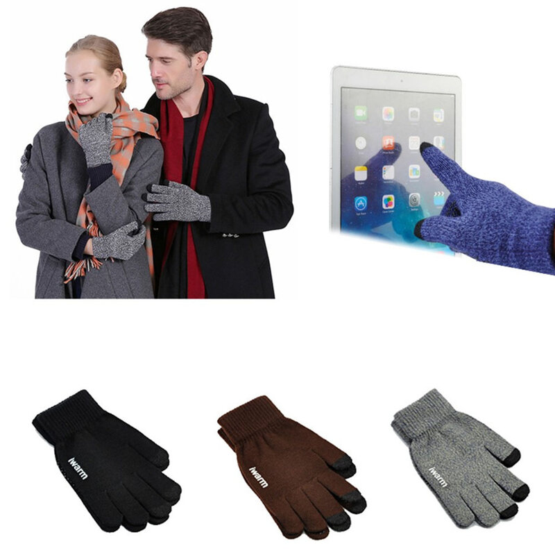 Manusi touchscreen unisex iWarm, lana, albastru, ST0018