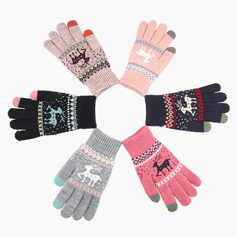 Manusi touchscreen dama Techsuit Reindeer, lana, kaki, ST0002