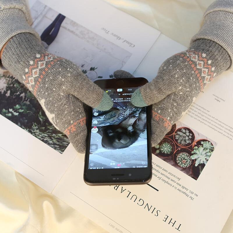 Manusi touchscreen dama Techsuit Reindeer, lana, gri, ST0002