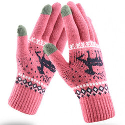 Manusi touchscreen dama Techsuit Reindeer, lana, roz inchis, ST0002
