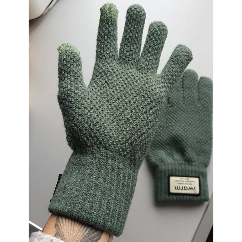Manusi touchscreen barbati iWarm, lana, verde, ST0007