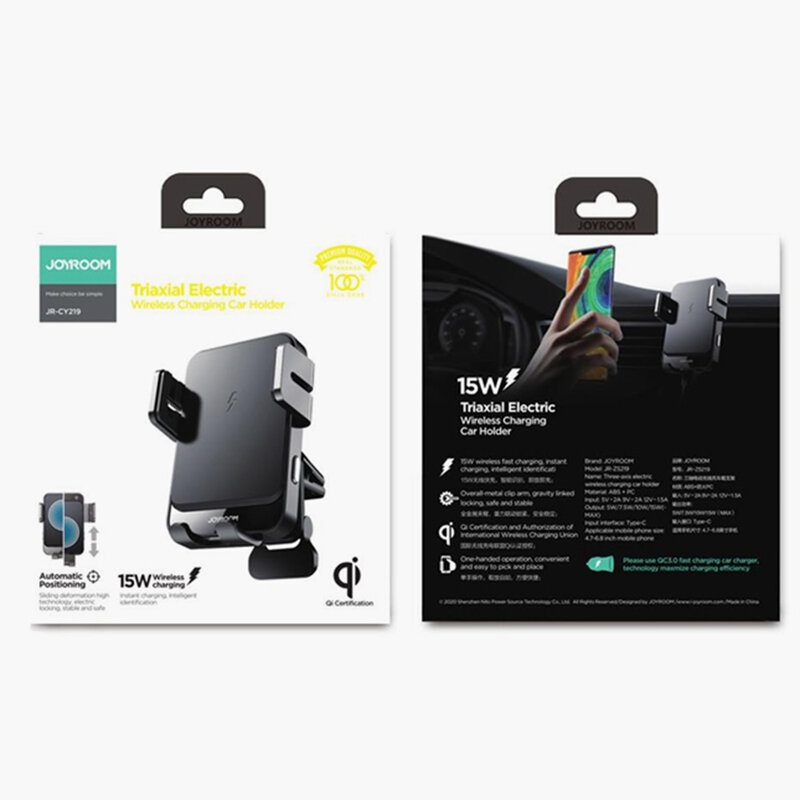 Suport auto incarcare wireless JoyRoom, prindere grila ventilatie, 15W, negru, JR-ZS219