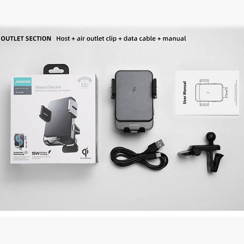 Suport auto incarcare wireless JoyRoom, prindere grila ventilatie, 15W, negru, JR-ZS219