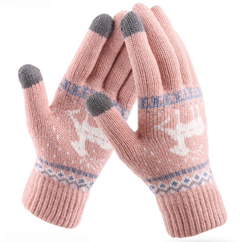 Manusi touchscreen dama Techsuit Reindeer, lana, roz deschis, ST0002