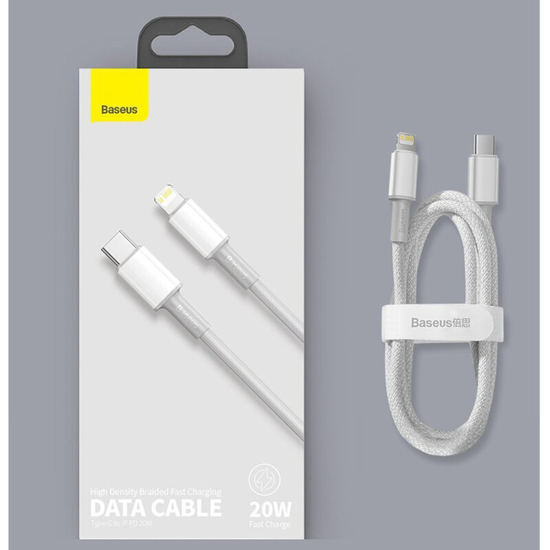 Cablu de date Baseus, Type-C la Lightning, PD 20W, 2m, alb, CATLGD-A02