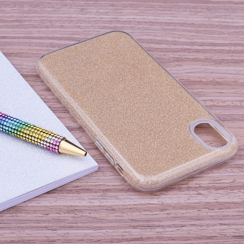 Husa iPhone XS Color TPU Sclipici - Auriu