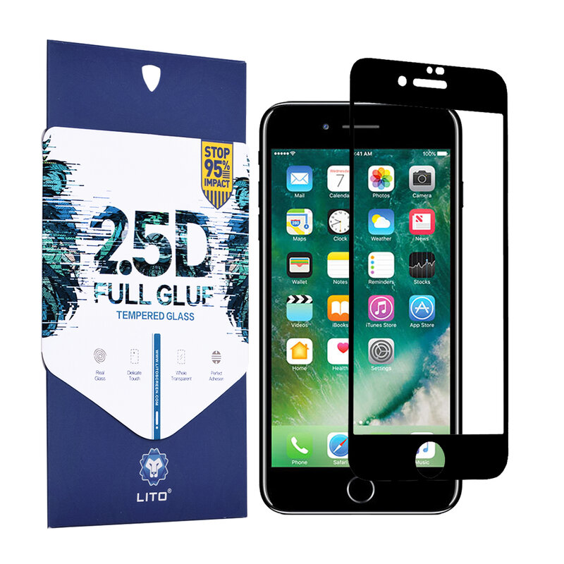 Folie Sticla iPhone 7 Plus Lito 2.5D Full Glue Full Cover Cu Rama - Negru