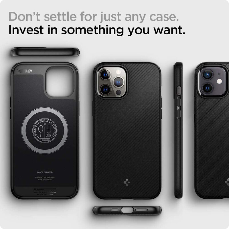 Husa iPhone 12 Spigen Mag Armor, compatibila MagSafe, Negru