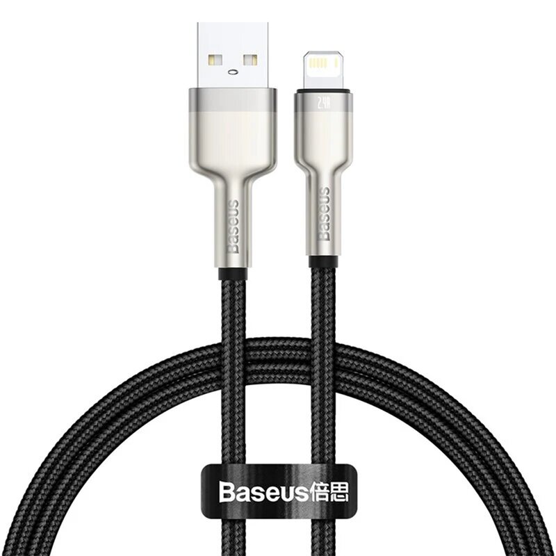 Cablu de date Baseus, USB la Lightning, 2.4A, 2m, negru, CALJK-B01