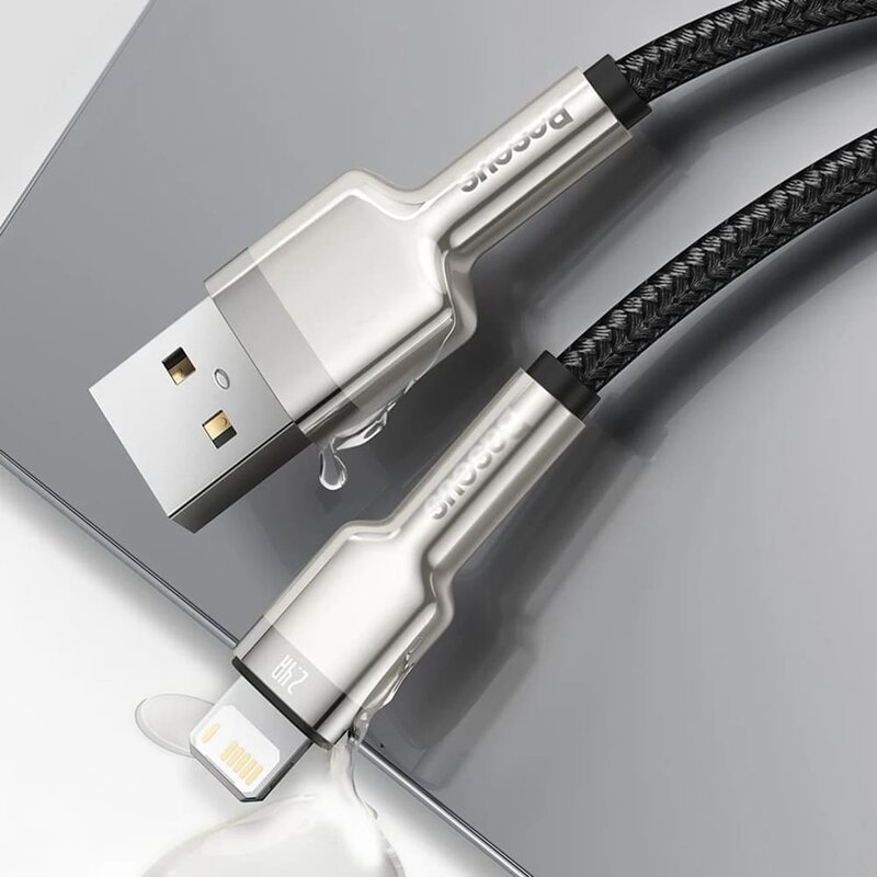 Cablu de date Baseus, USB la Lightning, 2.4A, 25cm, negru, CALJK-01
