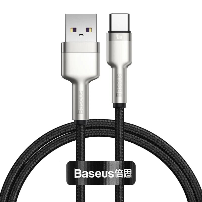 Cablu de date Baseus, USB la Type-C, 40W, 5A, 100cm, negru, CATJK-A01