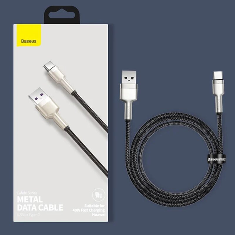 Cablu de date Baseus, USB la Type-C, 40W, 5A, 25cm, negru, CATJK-01