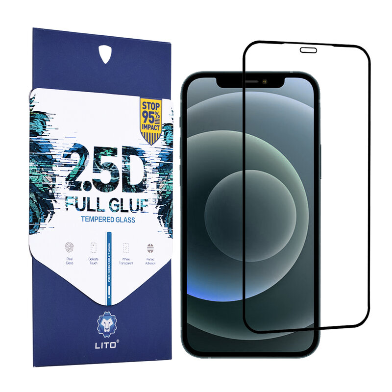 Folie Sticla iPhone 12 Pro Max Lito 2.5D Full Glue Full Cover Cu Rama - Negru