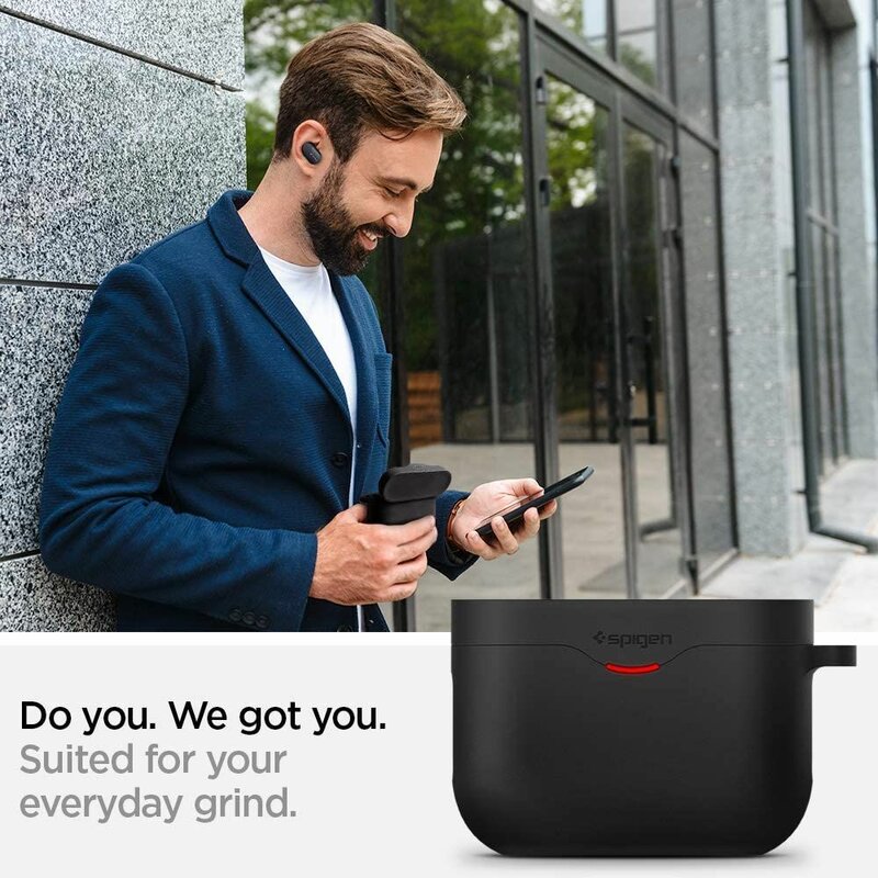 Husa Sony WF-1000XM3 Spigen Silicone Fit, holder metalic de prindere, negru
