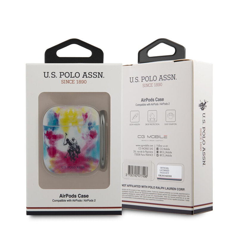 Husa Apple Airpods U.S. Polo Assn. Tie & Dye, holder metalic de prindere, multicolor