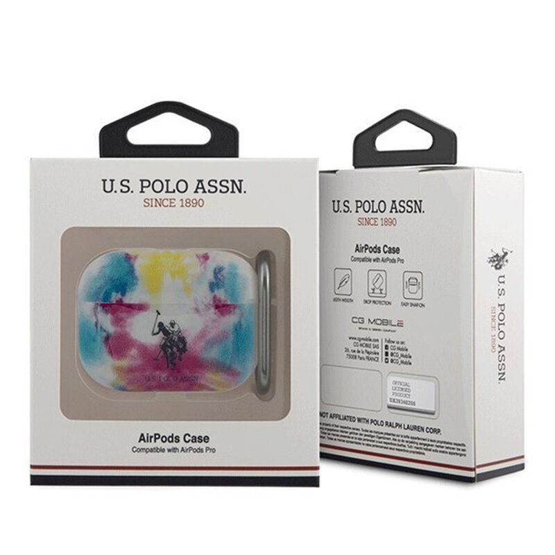 Husa Apple Airpods Pro U.S. Polo Assn. Tie & Dye, holder metalic de prindere, multicolor