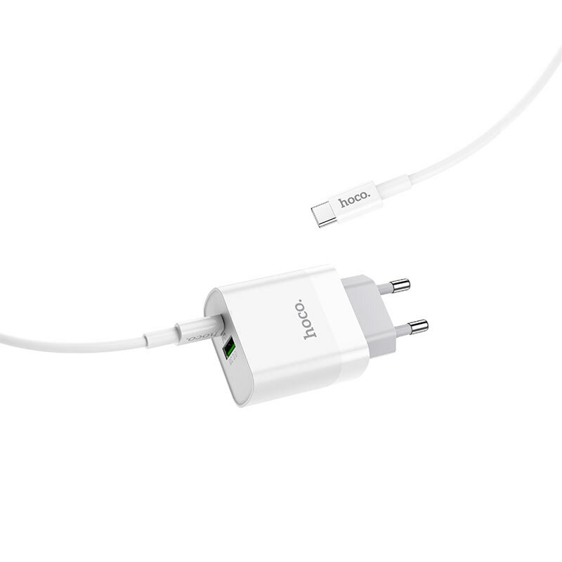 Incarcator priza Hoco C80A, USB QC, Type-C PD 20W, cablu Type-C, 3A, 1m, alb
