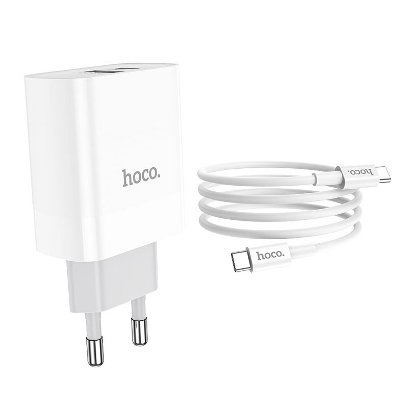 Incarcator priza Hoco C80A, USB QC, Type-C PD 20W, cablu Type-C, 3A, 1m, alb