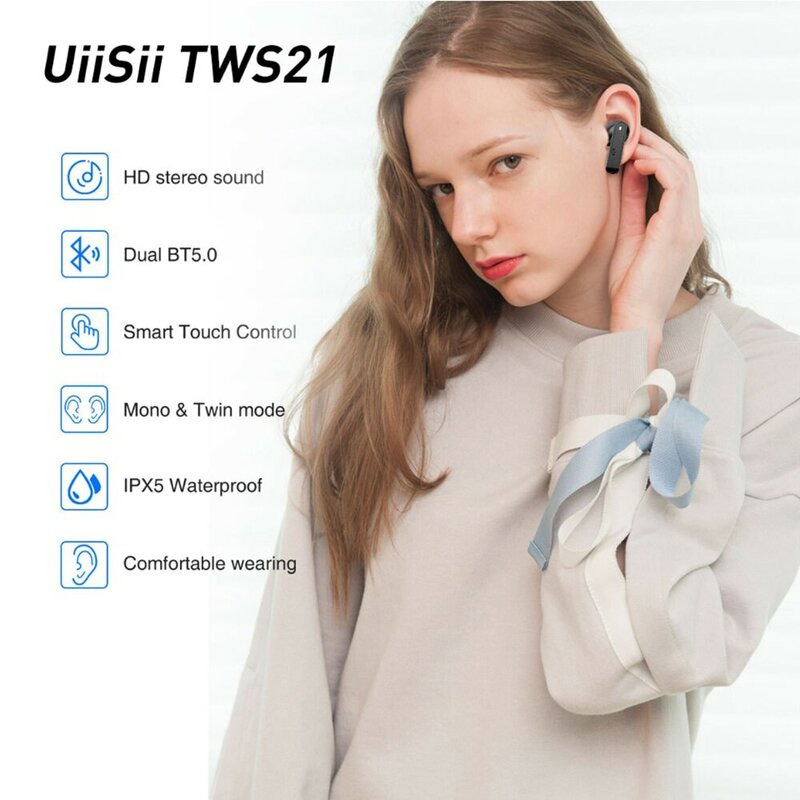 Casti in-ear wireless Uiisii TWS21, TWS earbuds, Bluetooth, microfon, negru