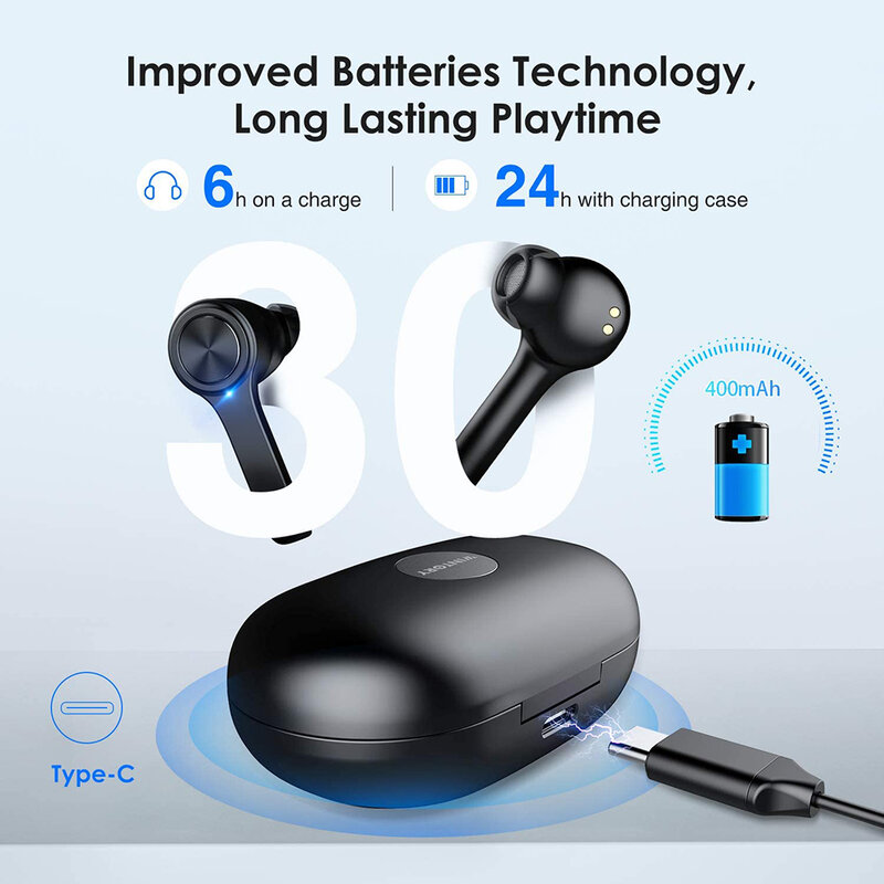 Casti in-ear wireless Wintory POD1, TWS earbuds, Bluetooth, microfon, negru