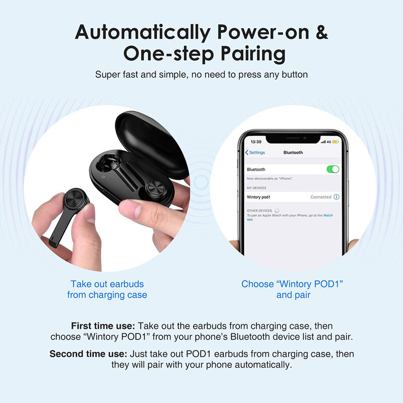 Casti in-ear wireless Wintory POD1, TWS earbuds, Bluetooth, microfon, negru