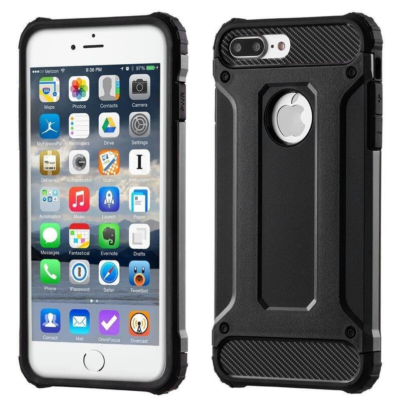 Husa iPhone 7 Plus Techsuit Hybrid Armor Cu Decupaj Pentru Sigla - Negru