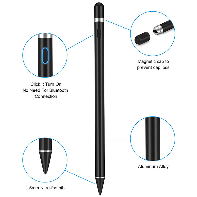 Stylus pen activ Techsuit, iOS, Android, cablu de incarcare Micro-USB, negru, JA05