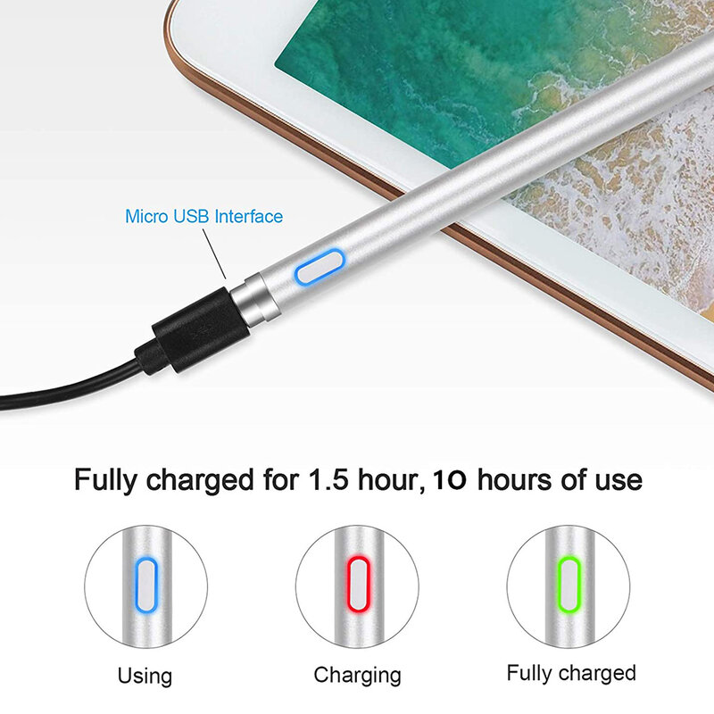 Stylus pen activ Techsuit, iOS, Android, cablu de incarcare Micro-USB, argintiu, JA05